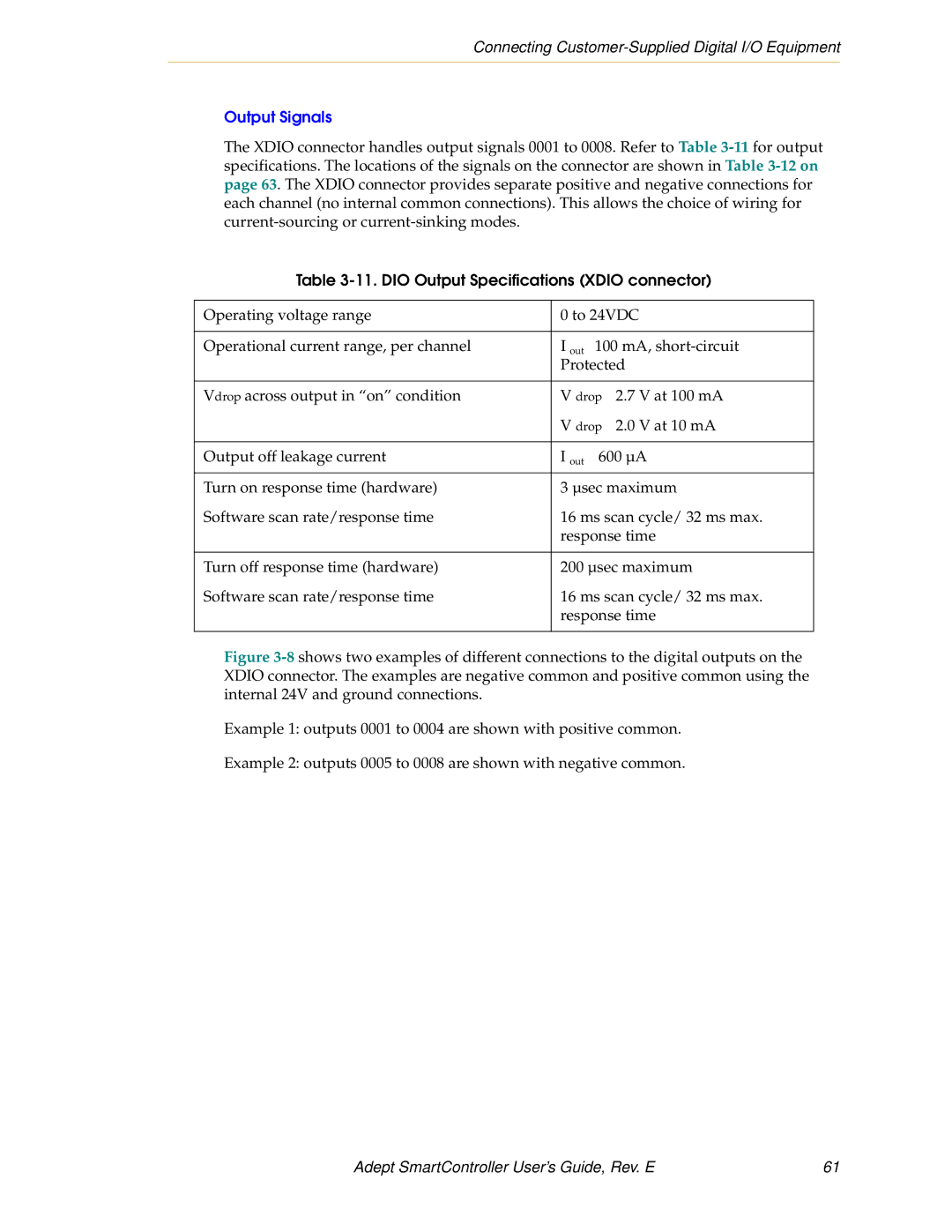 Nortech Systems RS-232/TERM, XUSR, RS-422/485, XSYS manual Output Signals, DIO Output Specifications Xdio connector 