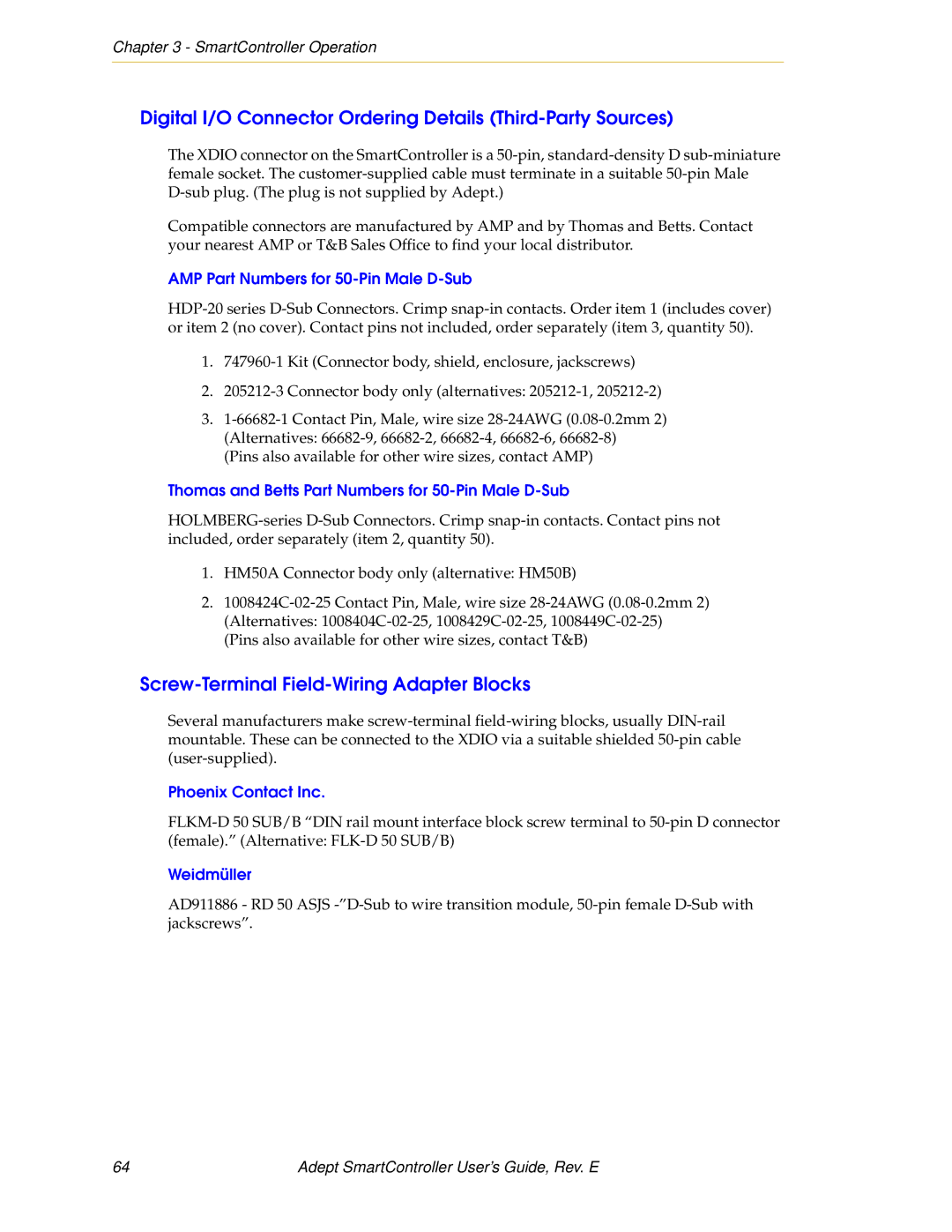 Nortech Systems XUSR, RS-232/TERM, RS-422/485, XSYS manual Digital I/O Connector Ordering Details Third-Party Sources 