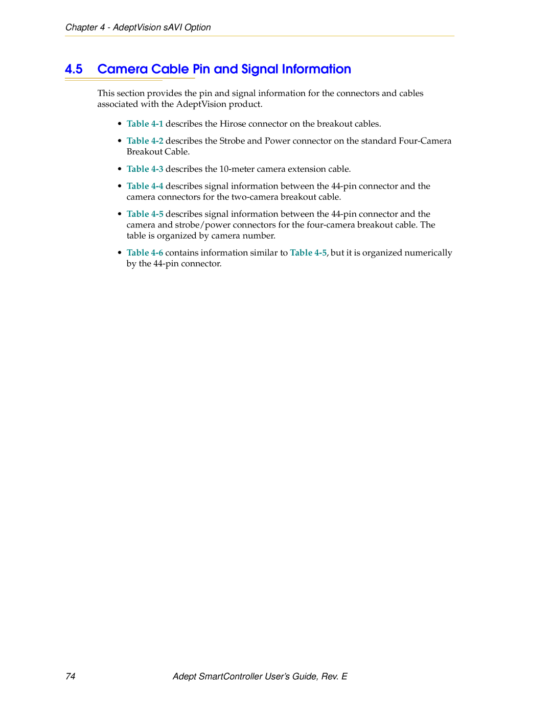 Nortech Systems RS-422/485, XUSR, RS-232/TERM, XSYS manual Camera Cable Pin and Signal Information 