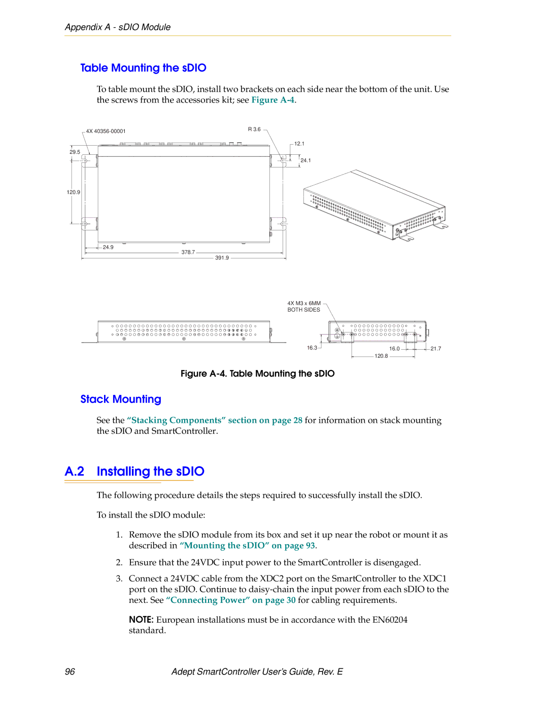 Nortech Systems XUSR, RS-232/TERM, RS-422/485, XSYS manual Installing the sDIO, Table Mounting the sDIO, Stack Mounting 