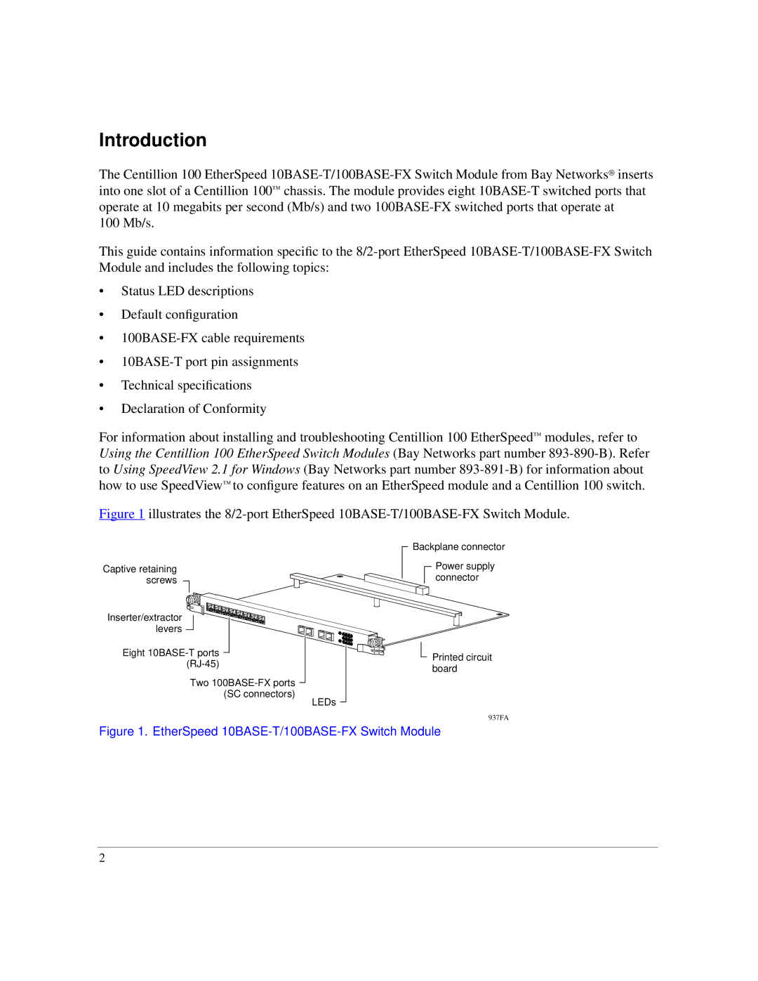 Nortel Networks manual Introduction, EtherSpeed 10BASE-T/100BASE-FX Switch Module 