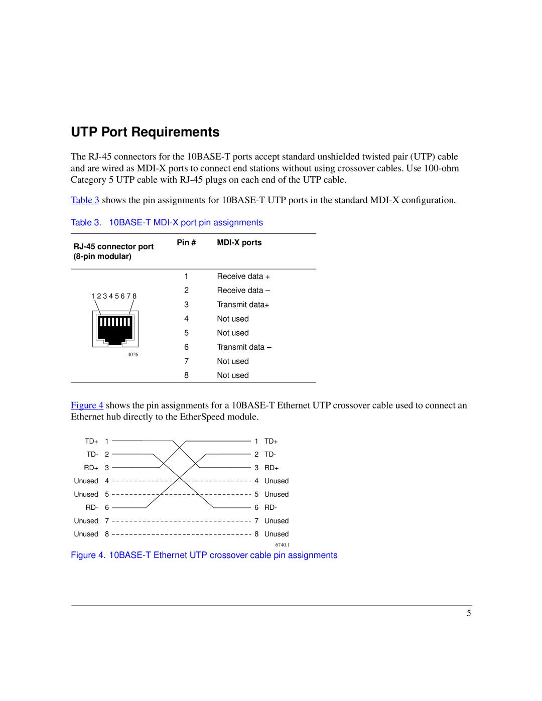 Nortel Networks 00BASE-FX manual UTP Port Requirements, BASE-T MDI-X port pin assignments 