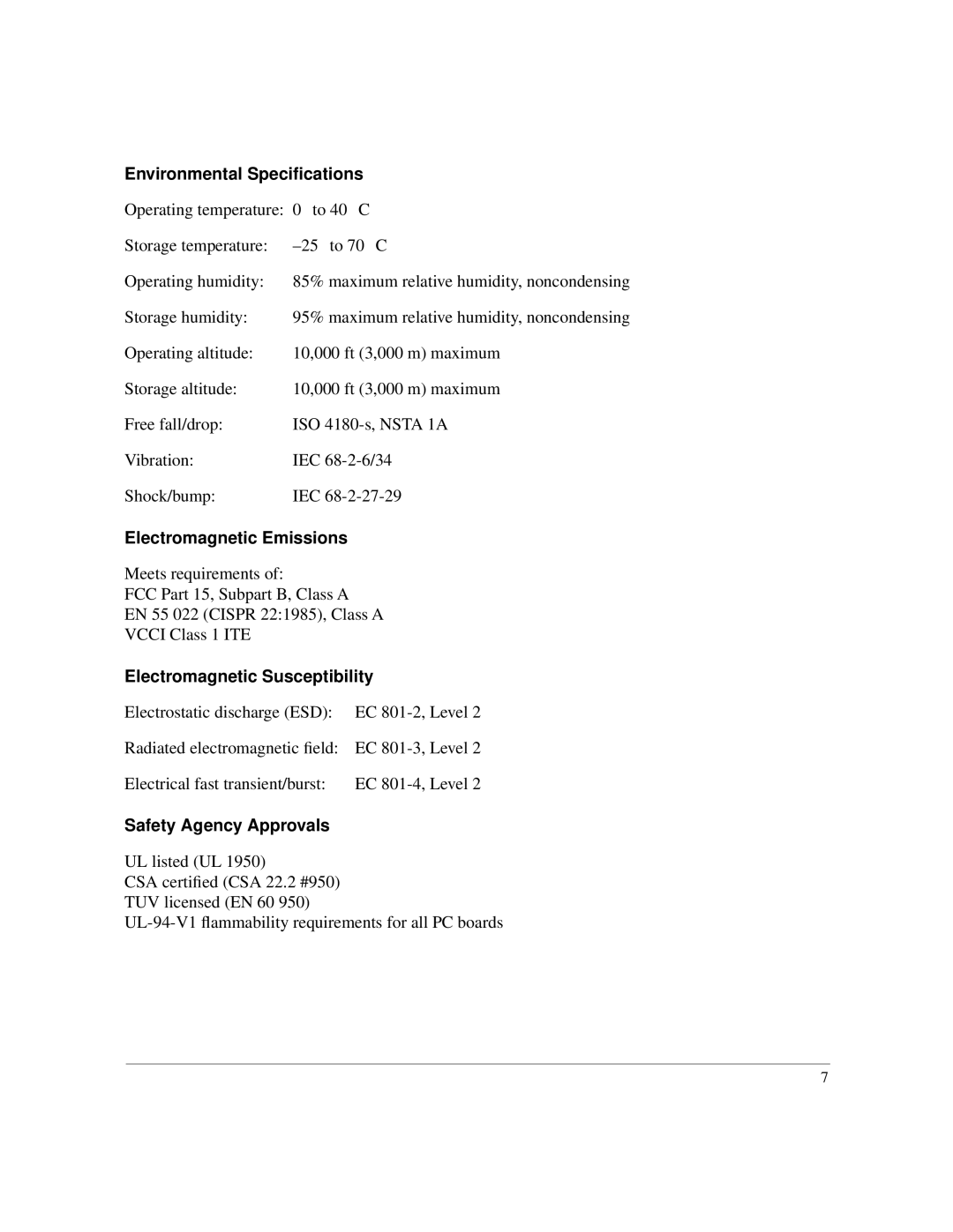 Nortel Networks 00BASE-FX manual Environmental Speciﬁcations 