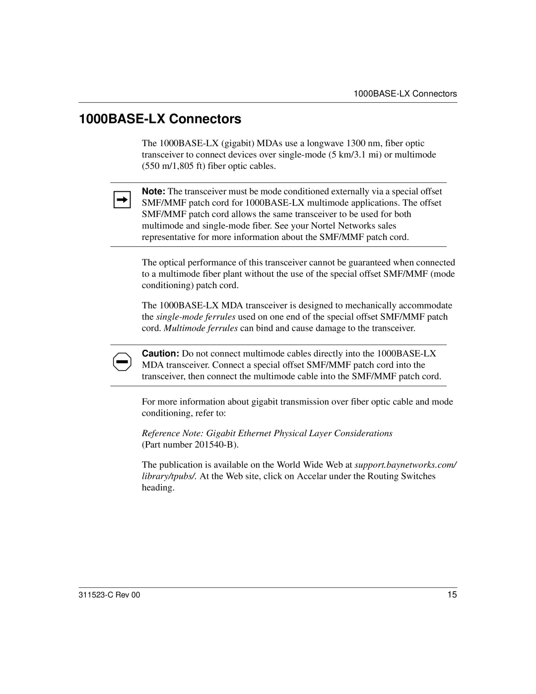 Nortel Networks manual 1000BASE-LX Connectors 