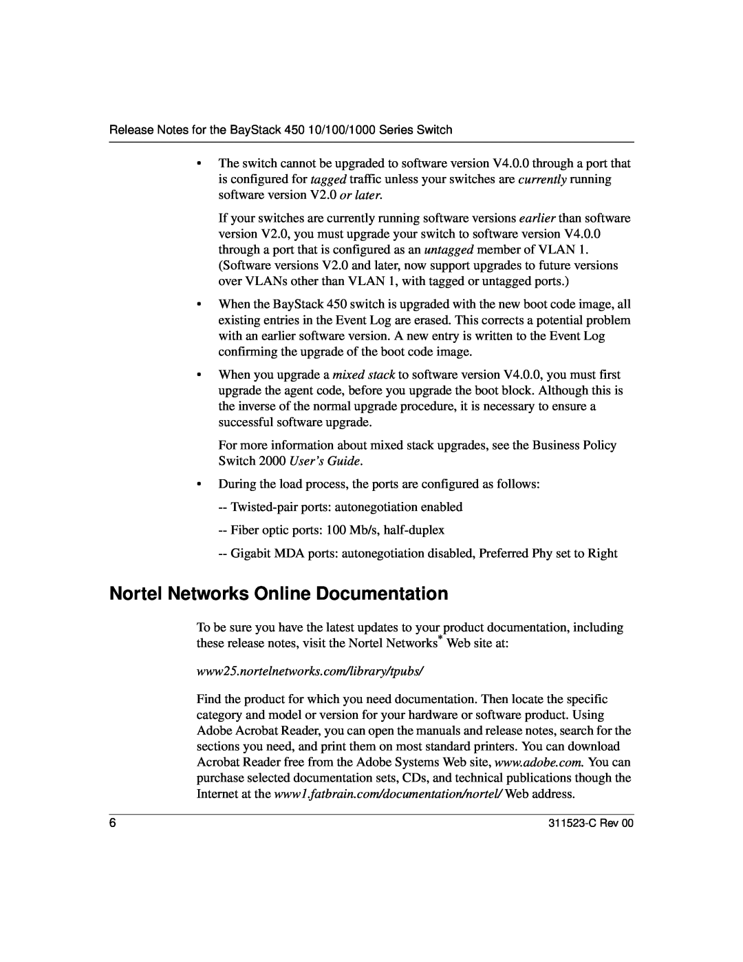 Nortel Networks 100 manual Nortel Networks Online Documentation, www25.nortelnetworks.com/library/tpubs 