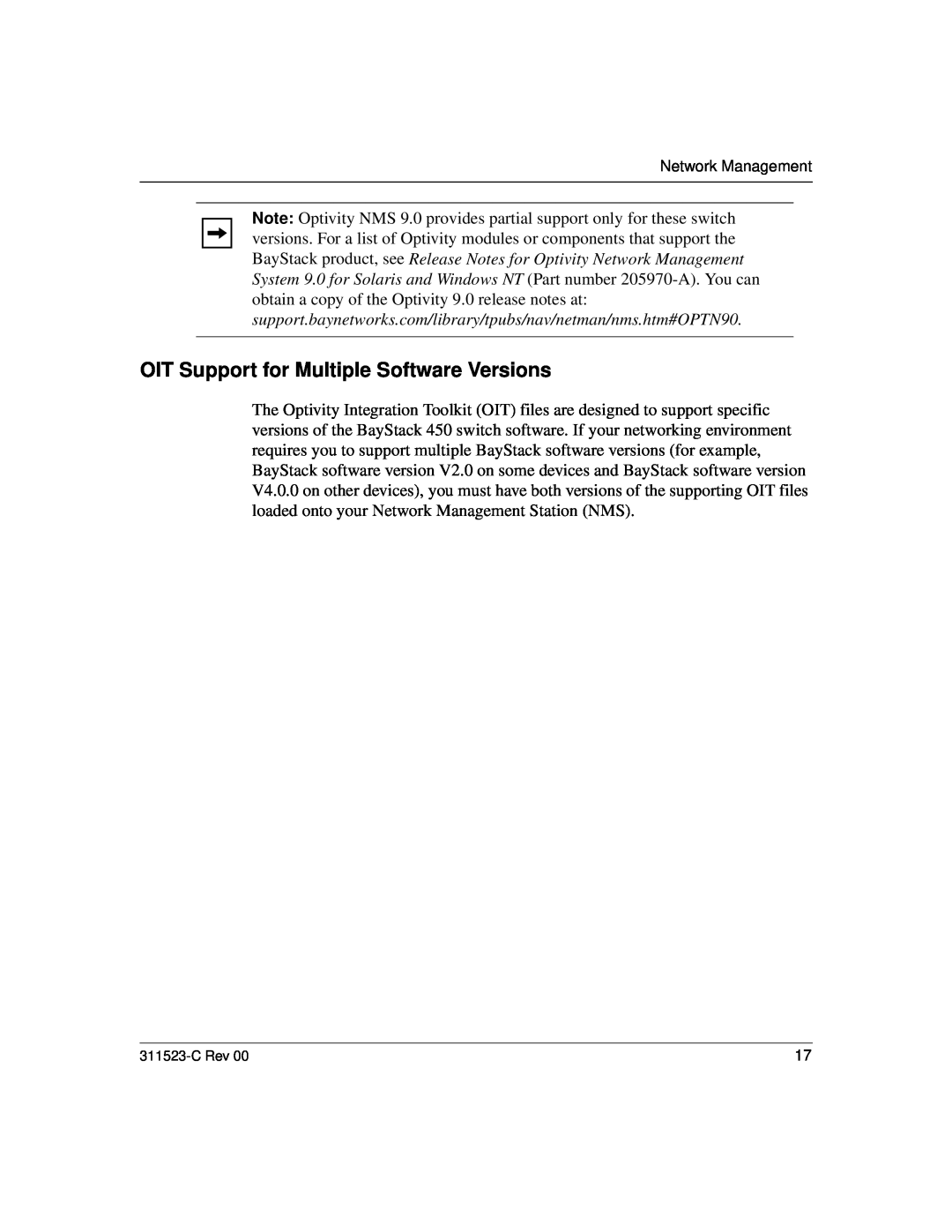 Nortel Networks 100 manual OIT Support for Multiple Software Versions, Network Management 