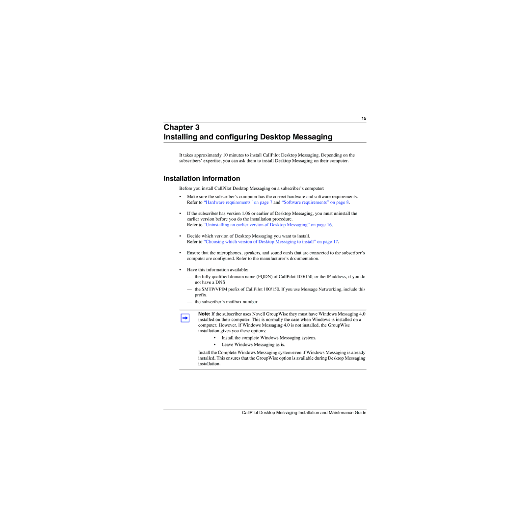 Nortel Networks 150, 100 manual Chapter Installing and configuring Desktop Messaging, Installation information 