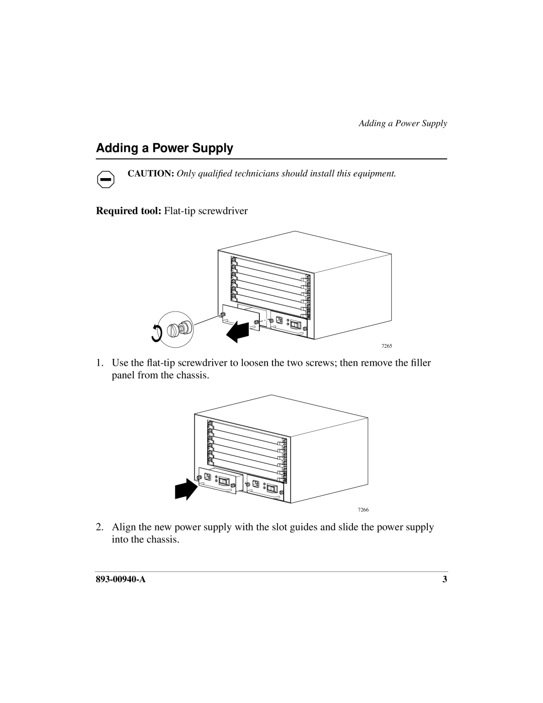 Nortel Networks 100 Chassis manual Adding a Power Supply 