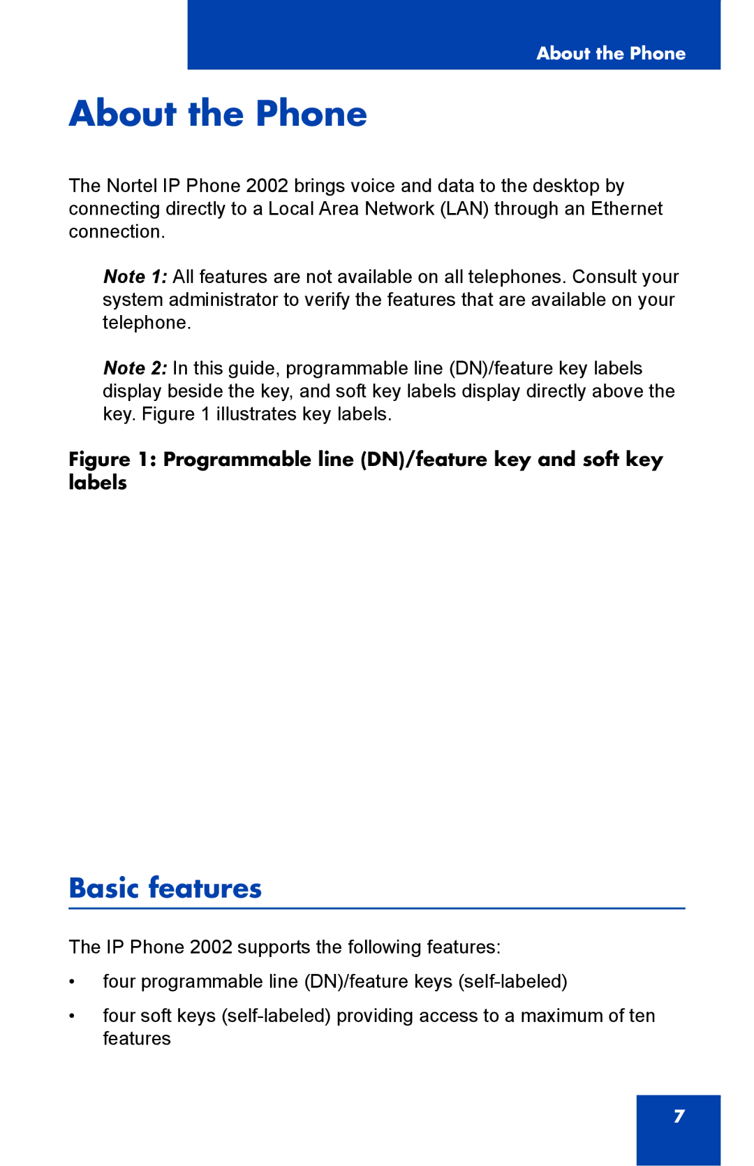 Nortel Networks 1000 manual About the Phone, Basic features 