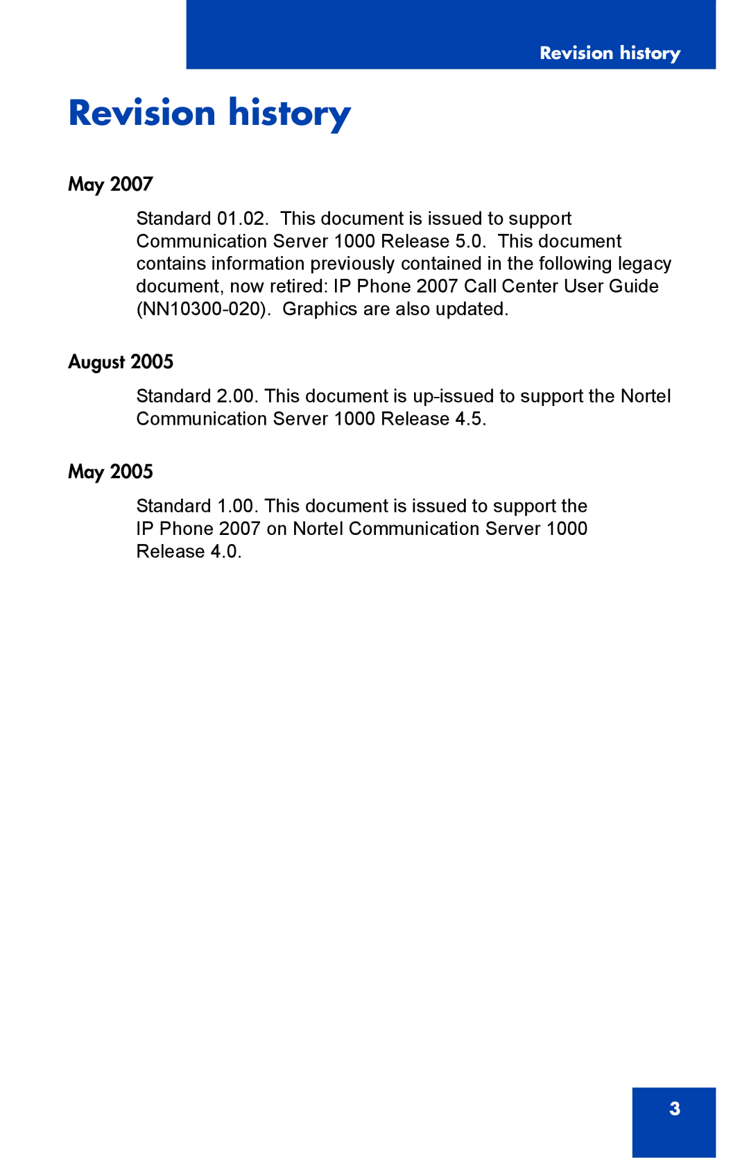 Nortel Networks 1000 manual Revision history 