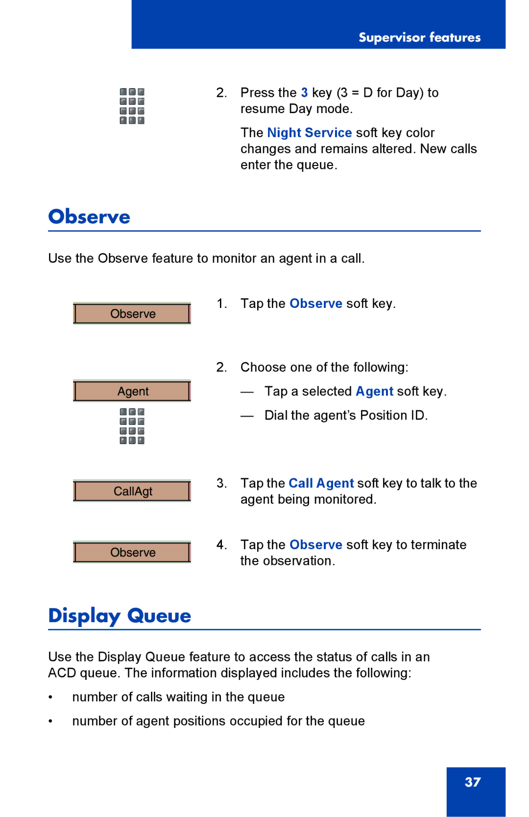 Nortel Networks 1000 manual Observe, Display Queue 