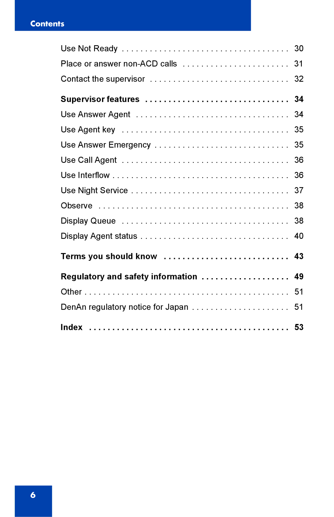 Nortel Networks 1000 manual Supervisor features, Index 