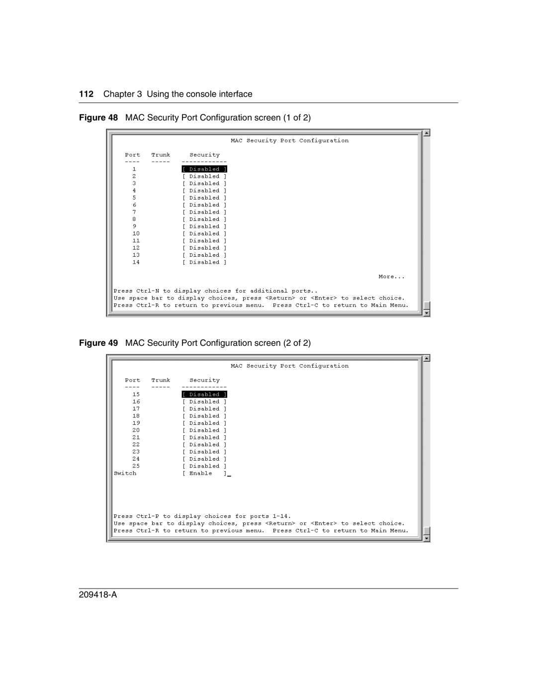 Nortel Networks 1000BASE-SX, 1000ASE-XD, 1000BASE-LX, 1000BASE-ZX manual MAC Security Port Configuration screen 1 