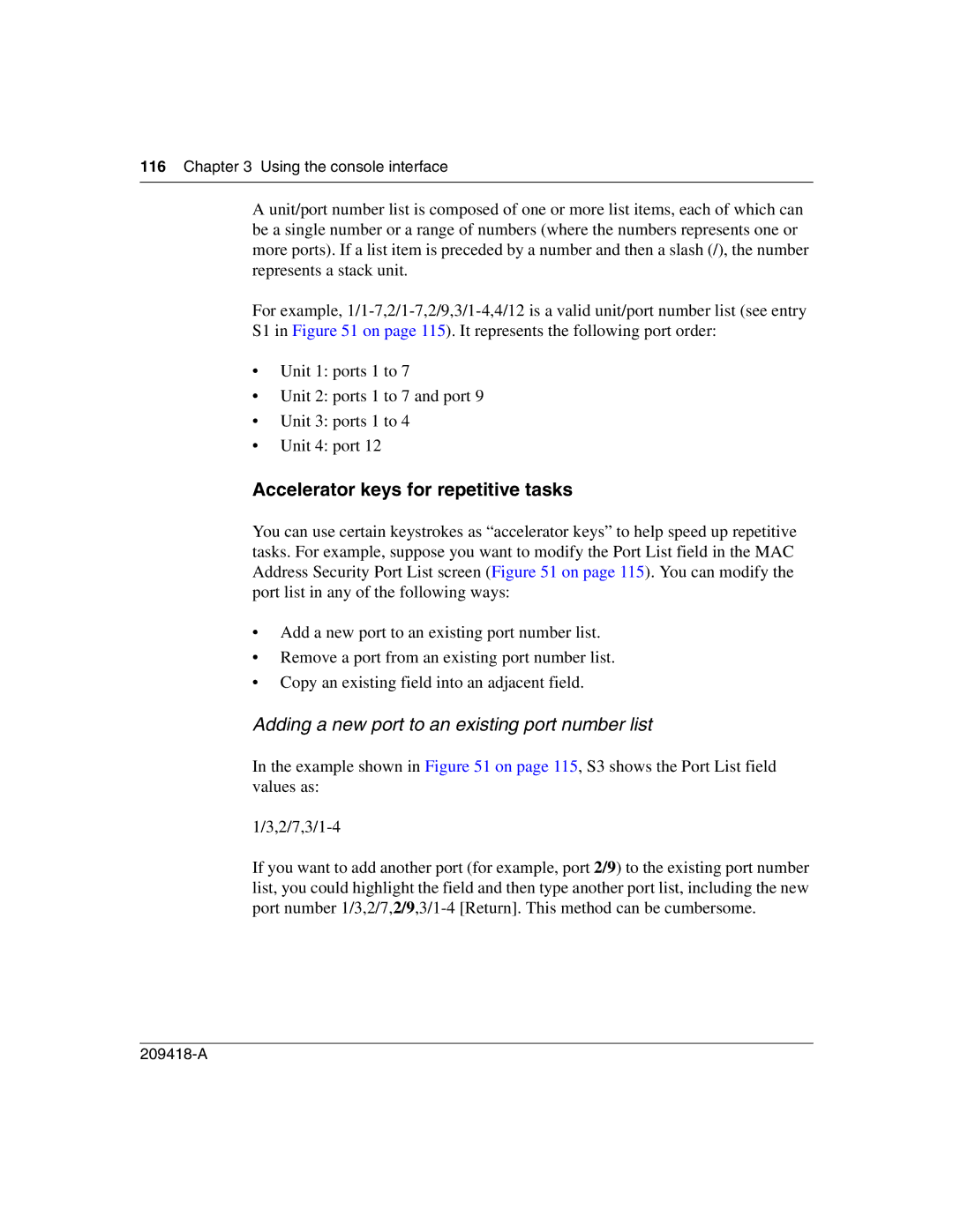 Nortel Networks 1000BASE-SX manual Accelerator keys for repetitive tasks, Adding a new port to an existing port number list 