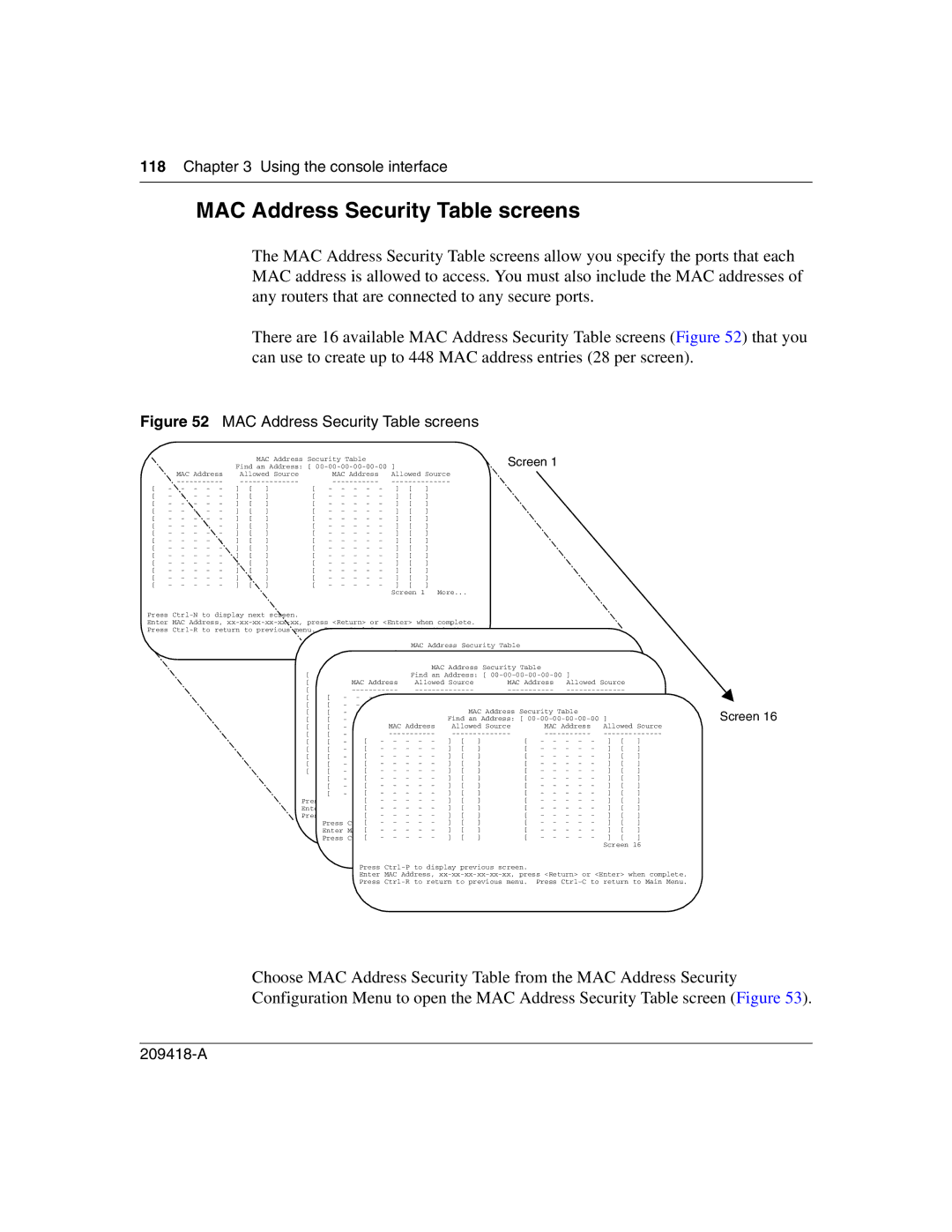 Nortel Networks 1000BASE-LX, 1000BASE-SX, 1000ASE-XD, 1000BASE-ZX manual MAC Address Security Table screens 