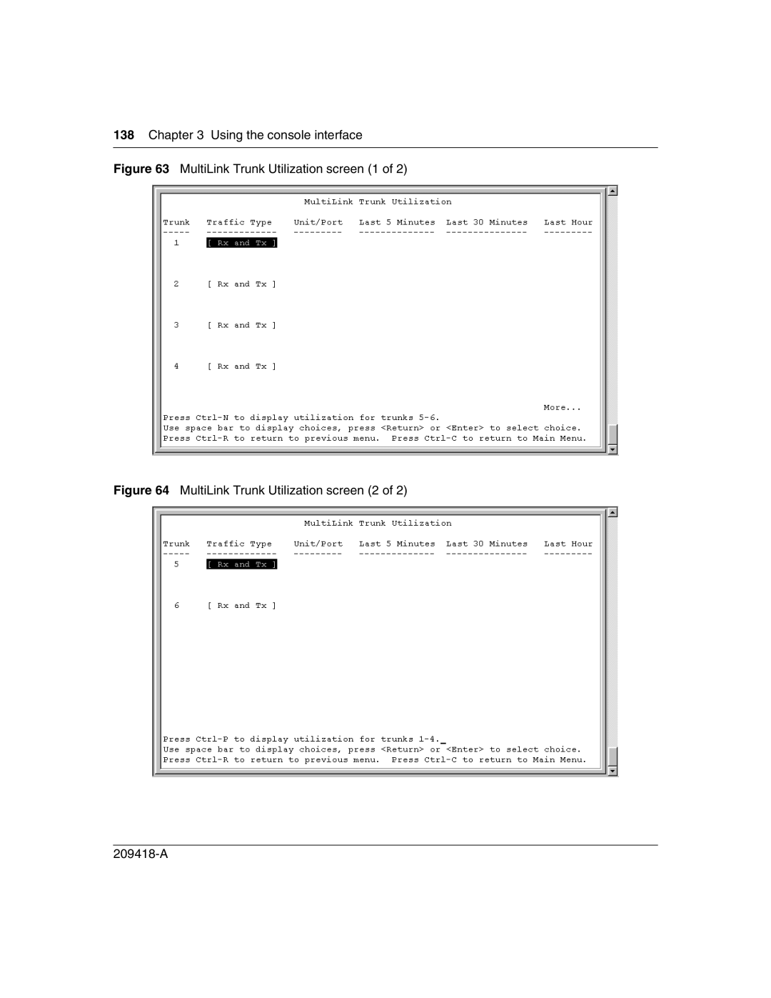 Nortel Networks 1000BASE-LX, 1000BASE-SX, 1000ASE-XD, 1000BASE-ZX manual MultiLink Trunk Utilization screen 1 