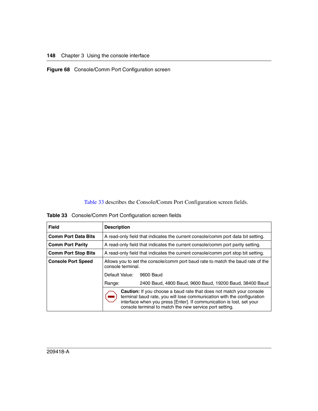 Nortel Networks 1000BASE-SX, 1000ASE-XD, 1000BASE-LX manual Describes the Console/Comm Port Configuration screen fields 