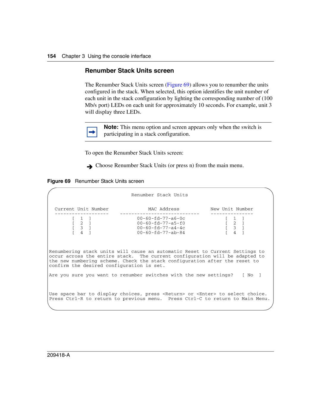 Nortel Networks 1000BASE-LX, 1000BASE-SX, 1000ASE-XD, 1000BASE-ZX manual Renumber Stack Units screen 