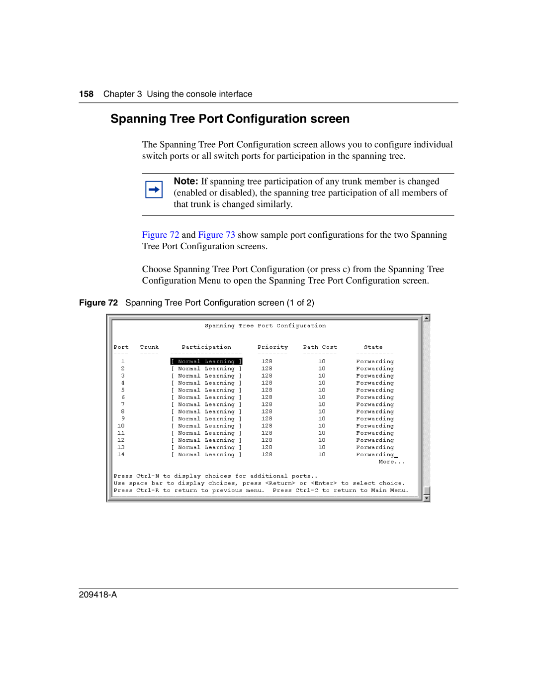 Nortel Networks 1000BASE-LX, 1000BASE-SX, 1000ASE-XD, 1000BASE-ZX Spanning Tree Port Configuration screen 1 209418-A 