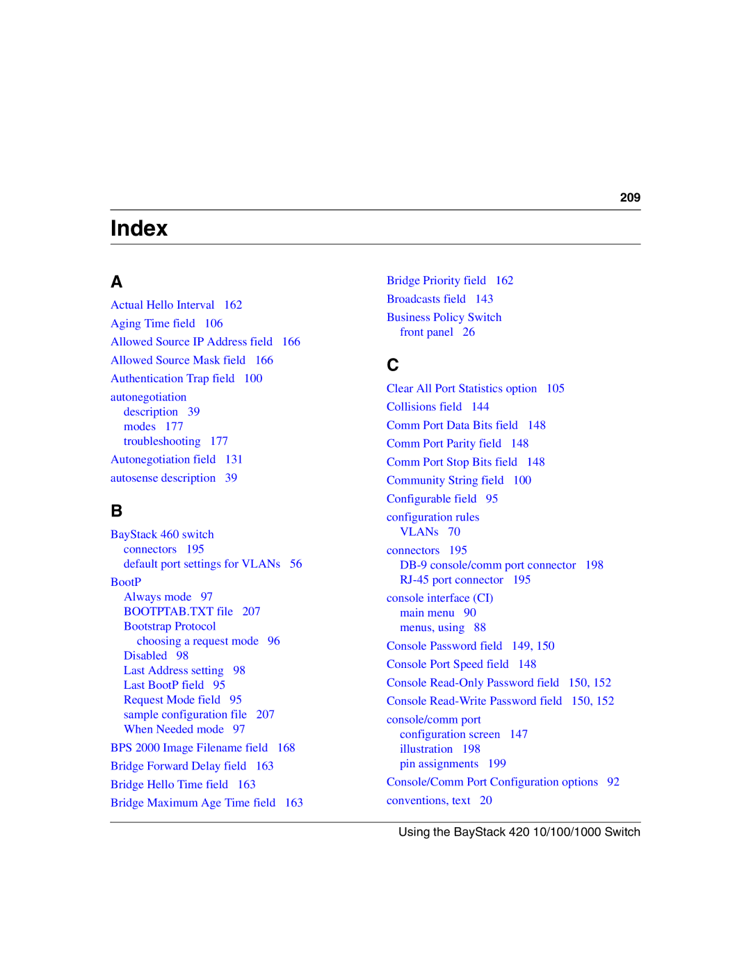 Nortel Networks 1000ASE-XD, 1000BASE-SX, 1000BASE-LX, 1000BASE-ZX manual Index 