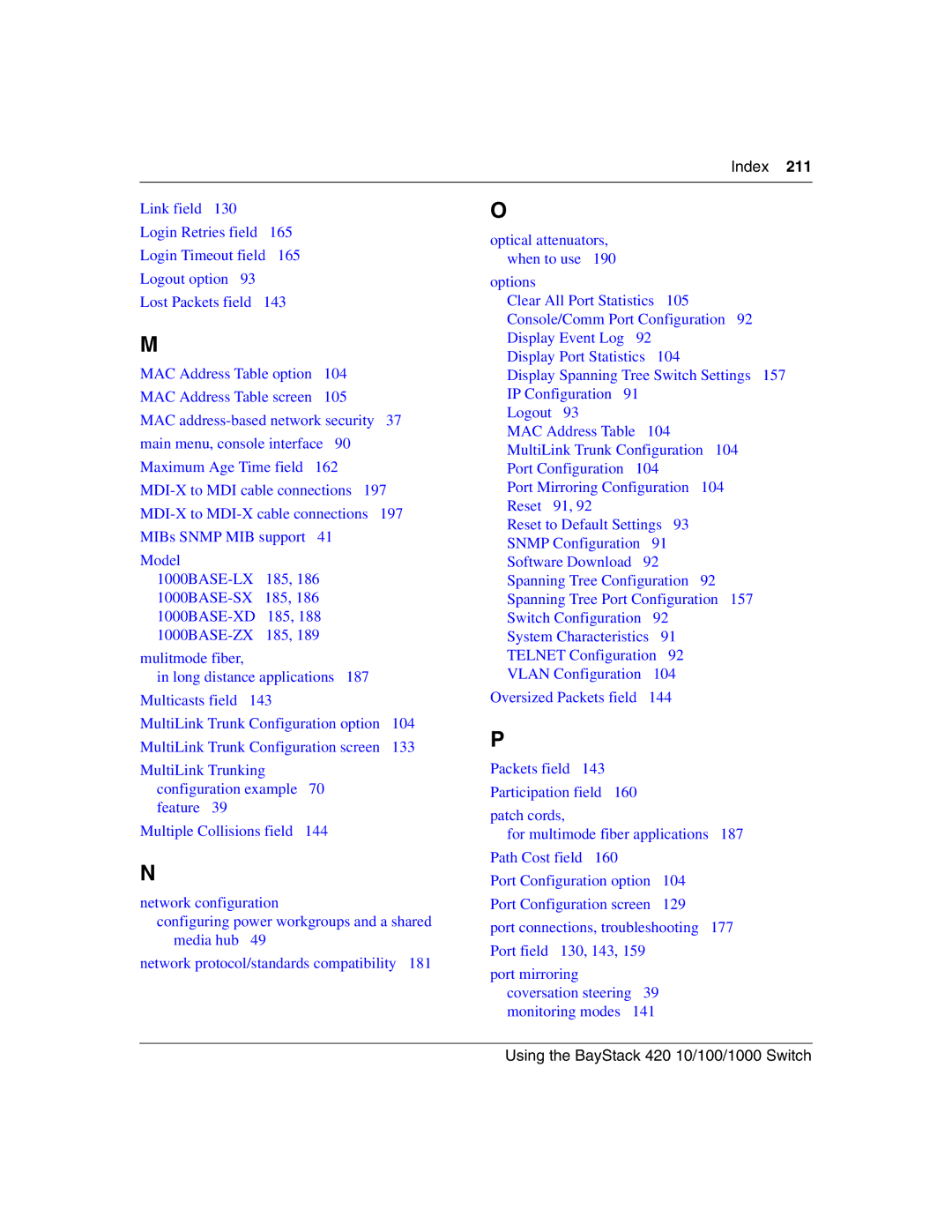 Nortel Networks 1000BASE-ZX, 1000BASE-SX, 1000ASE-XD, 1000BASE-LX manual Index 