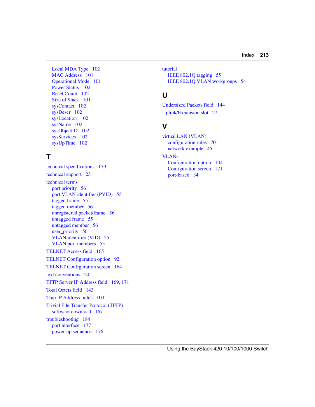 Nortel Networks 1000ASE-XD, 1000BASE-SX, 1000BASE-LX, 1000BASE-ZX manual Index 