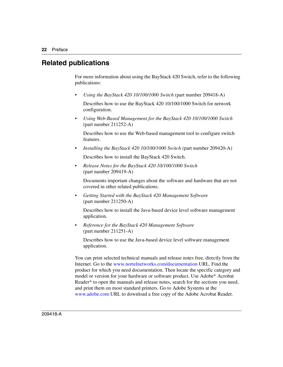 Nortel Networks 1000BASE-LX, 1000BASE-SX, 1000ASE-XD, 1000BASE-ZX manual Related publications 