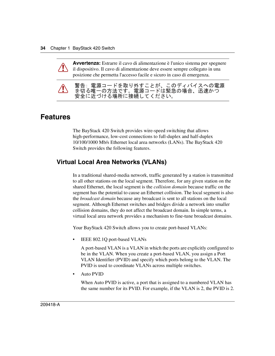 Nortel Networks 1000BASE-LX, 1000BASE-SX, 1000ASE-XD, 1000BASE-ZX manual Features, Virtual Local Area Networks VLANs 