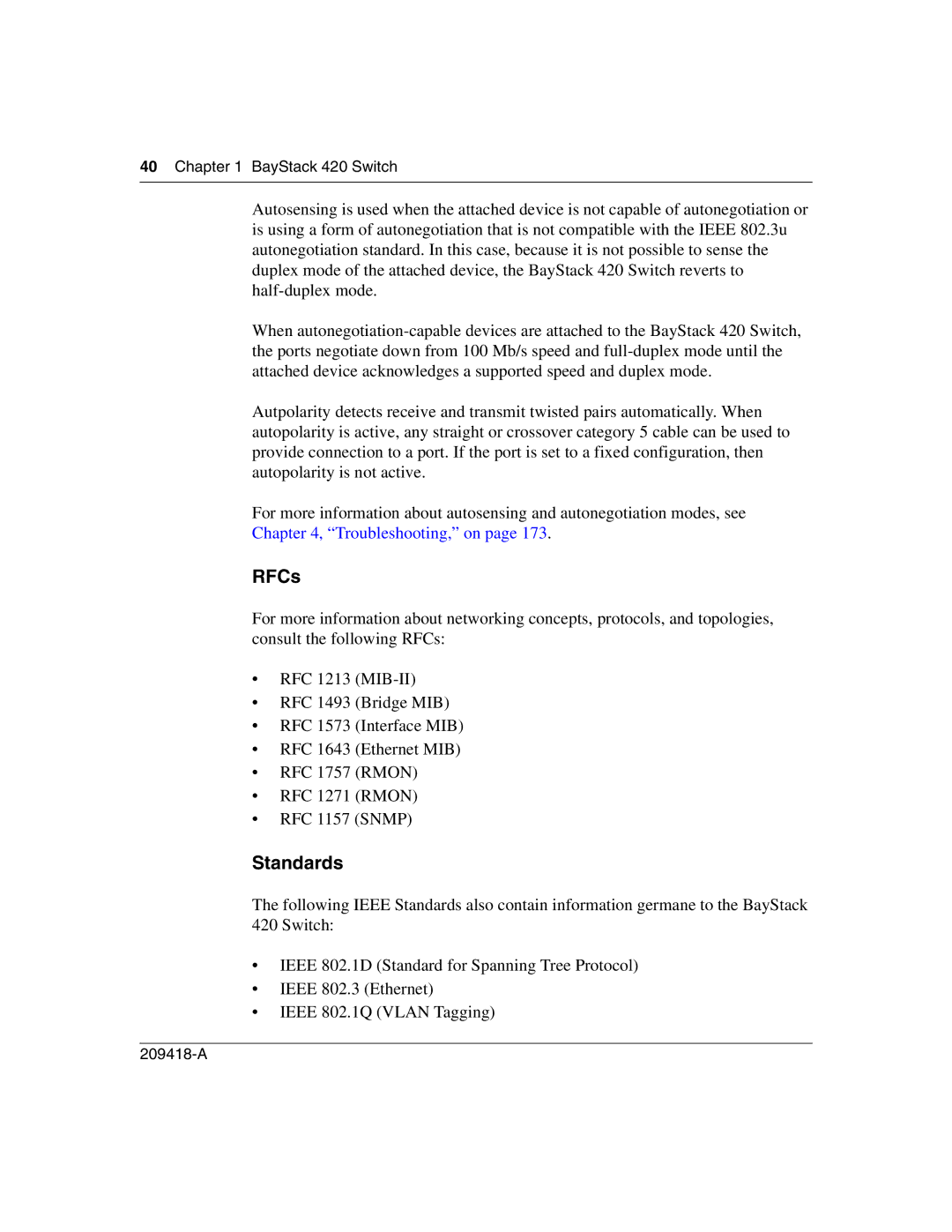 Nortel Networks 1000BASE-SX, 1000ASE-XD, 1000BASE-LX, 1000BASE-ZX manual RFCs, Standards 