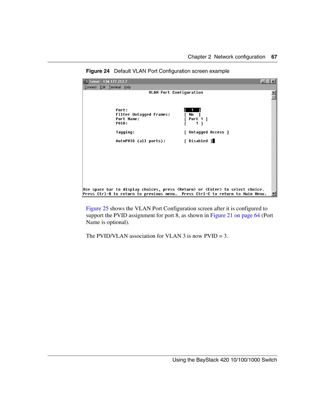 Nortel Networks 1000BASE-ZX, 1000BASE-SX, 1000ASE-XD, 1000BASE-LX manual Default Vlan Port Configuration screen example 