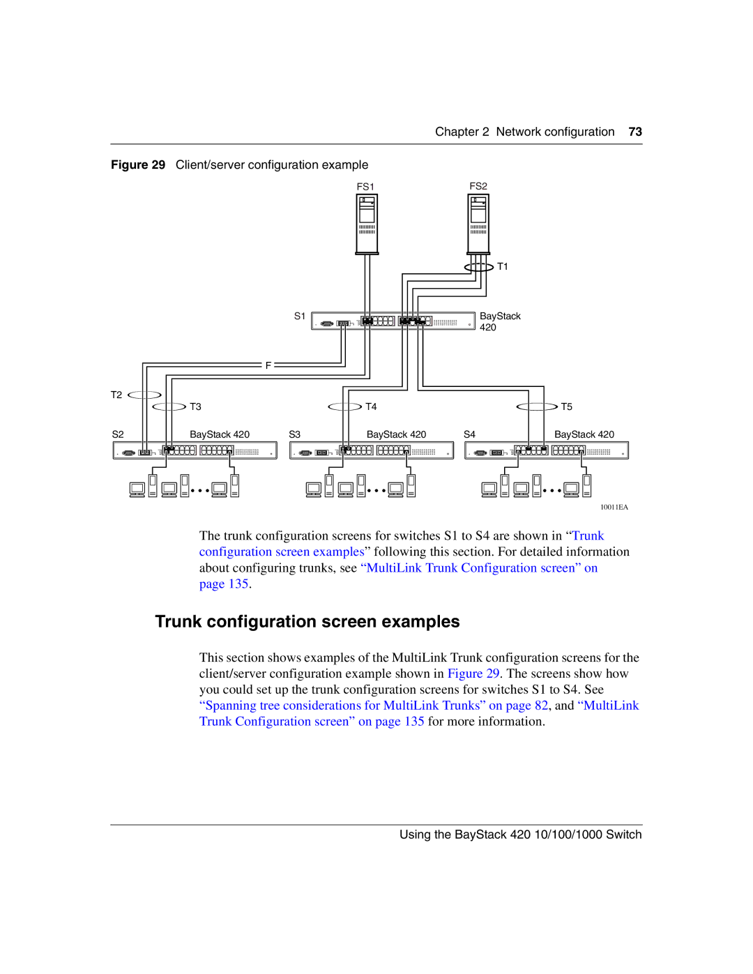 Nortel Networks 1000ASE-XD, 1000BASE-SX manual Trunk configuration screen examples, Client/server configuration example 