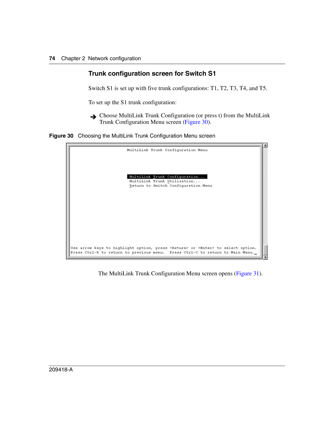 Nortel Networks 1000BASE-LX, 1000BASE-SX, 1000ASE-XD, 1000BASE-ZX manual Trunk configuration screen for Switch S1 