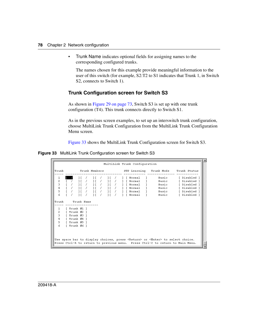 Nortel Networks 1000BASE-LX, 1000BASE-SX, 1000ASE-XD, 1000BASE-ZX manual Trunk Configuration screen for Switch S3 