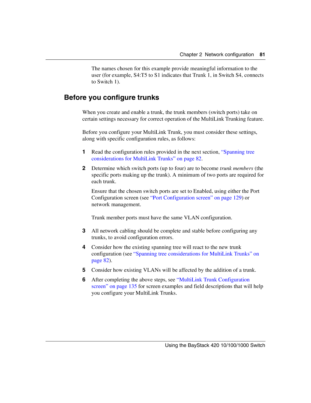 Nortel Networks 1000ASE-XD, 1000BASE-SX, 1000BASE-LX, 1000BASE-ZX manual Before you configure trunks 