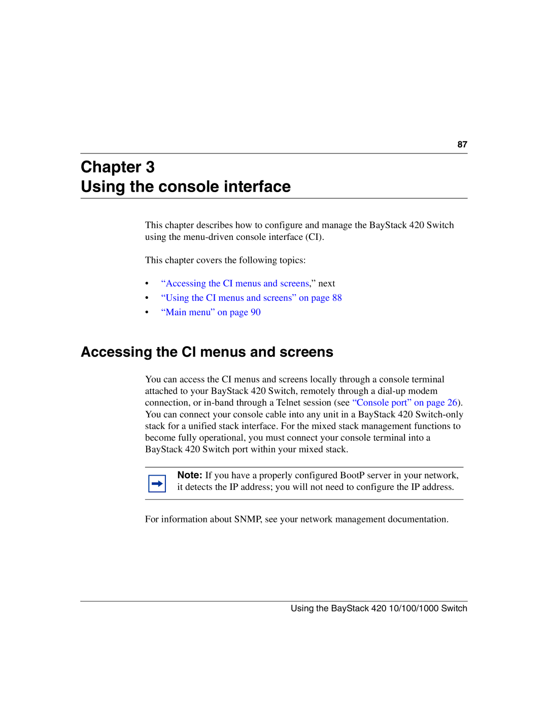 Nortel Networks 1000BASE-ZX, 1000BASE-SX manual Chapter Using the console interface, Accessing the CI menus and screens 