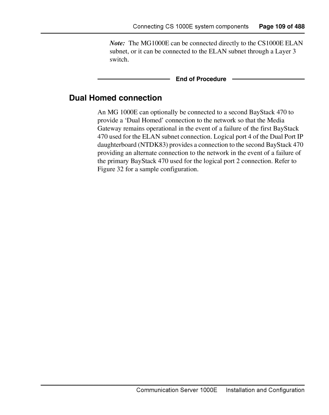 Nortel Networks 1000E warranty Dual Homed connection, End of Procedure 