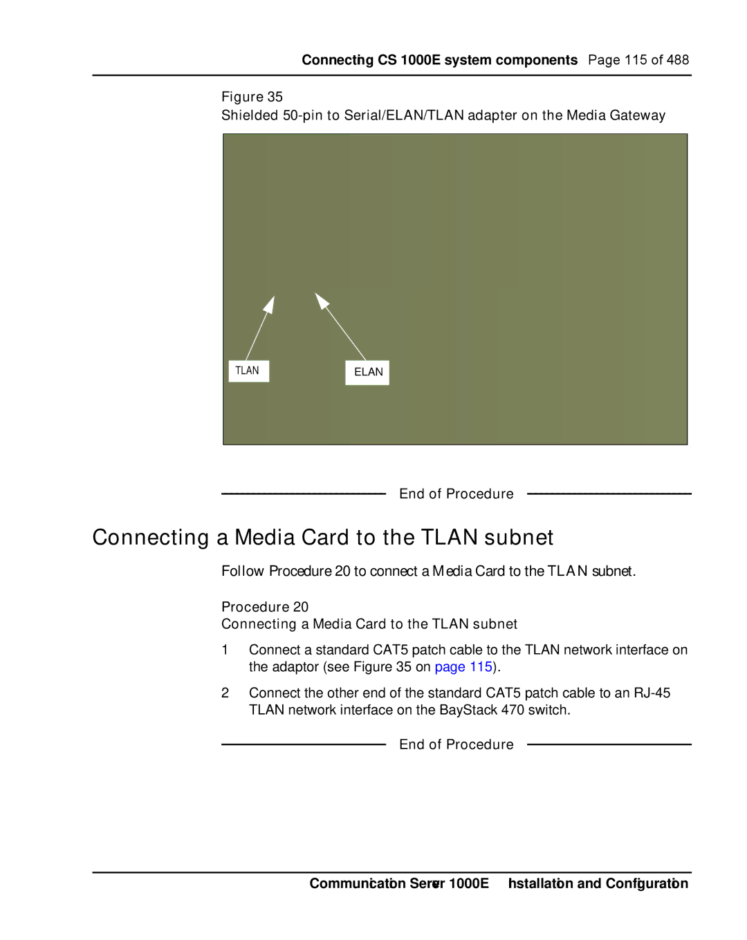 Nortel Networks 1000E warranty Procedure Connecting a Media Card to the Tlan subnet 