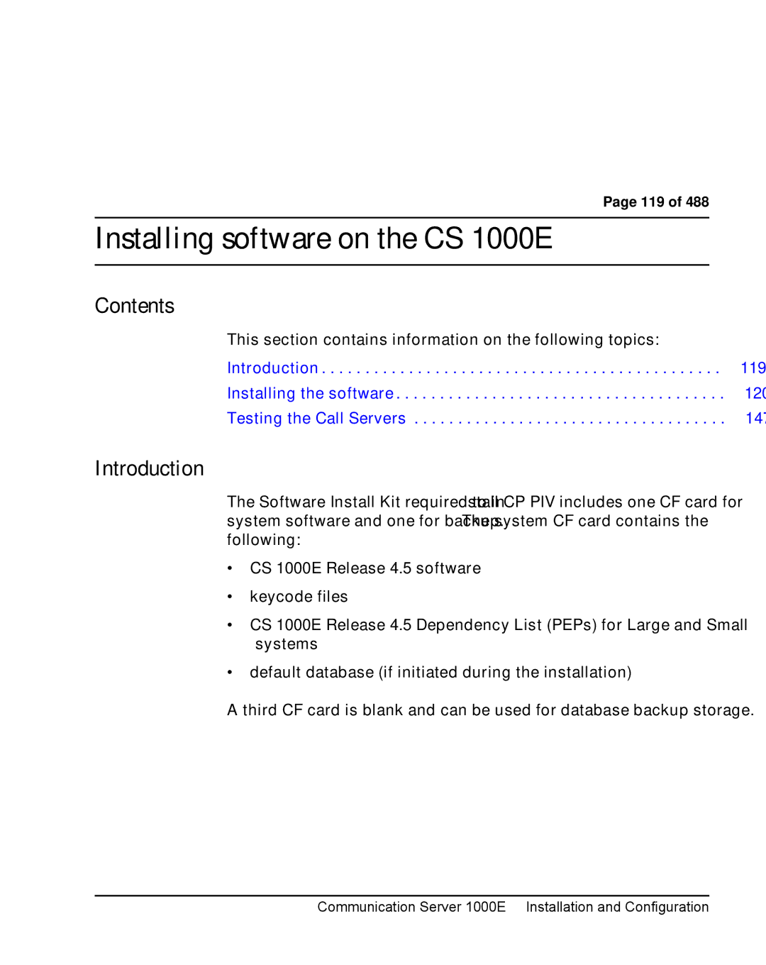 Nortel Networks warranty Installing software on the CS 1000E, Contents 