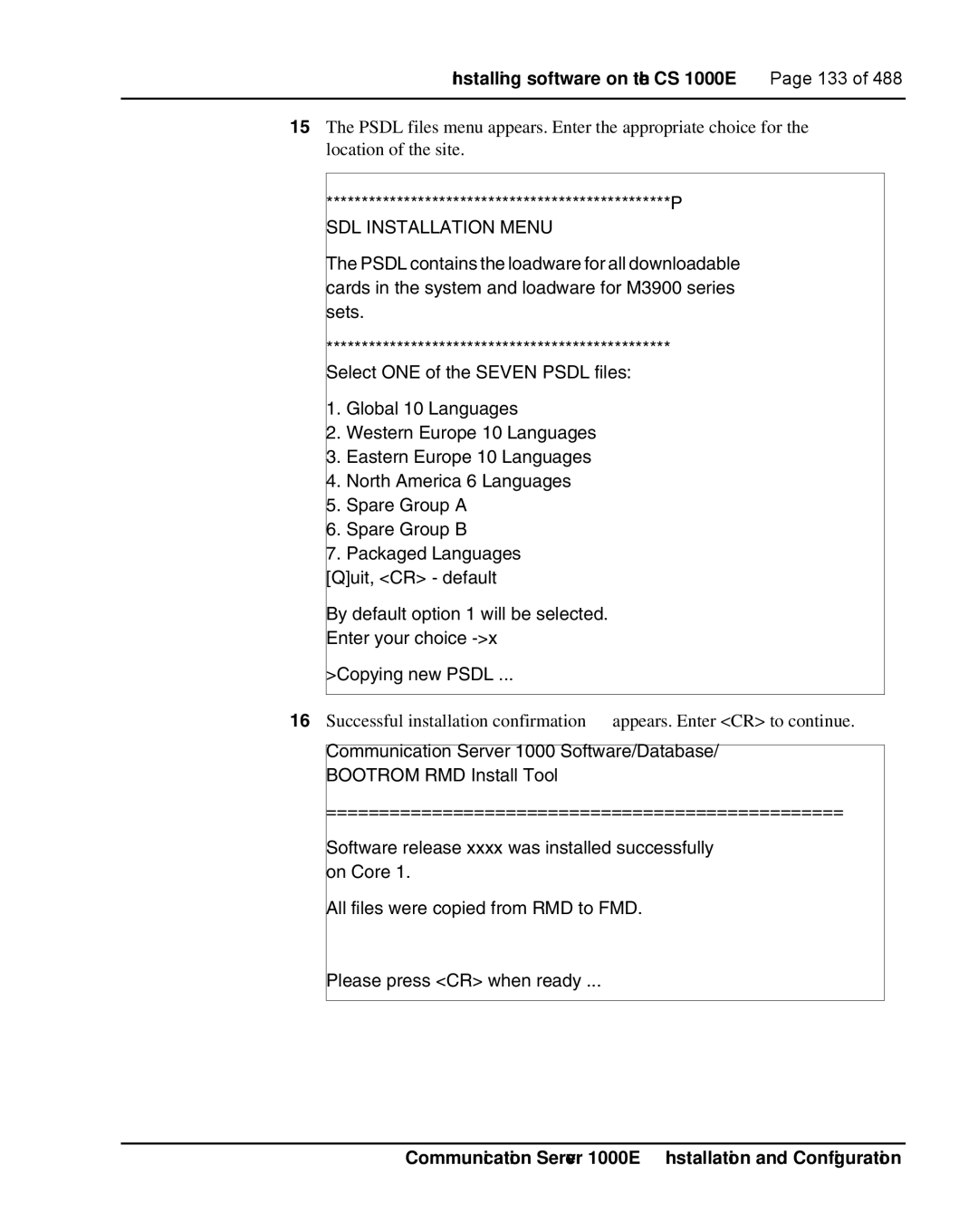 Nortel Networks 1000E warranty SDL Installation Menu 