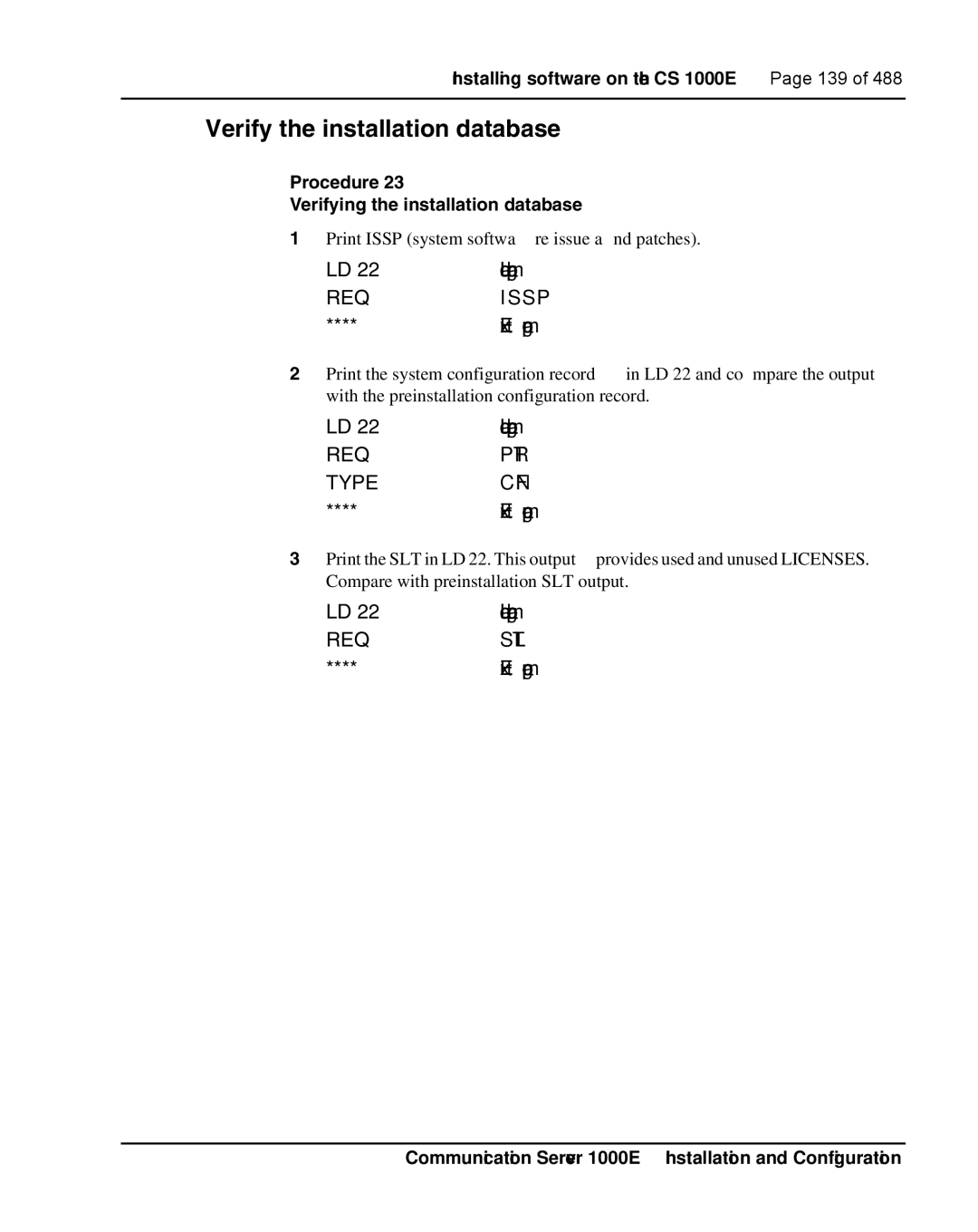 Nortel Networks 1000E warranty Verify the installation database, Procedure Verifying the installation database 