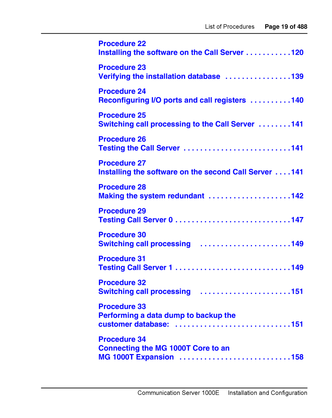 Nortel Networks 1000E warranty List of Procedures Page 19 