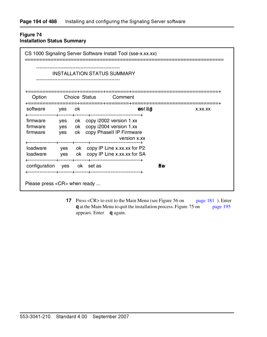 Nortel Networks 1000E warranty Installation Status Summary, New install/upgrade 