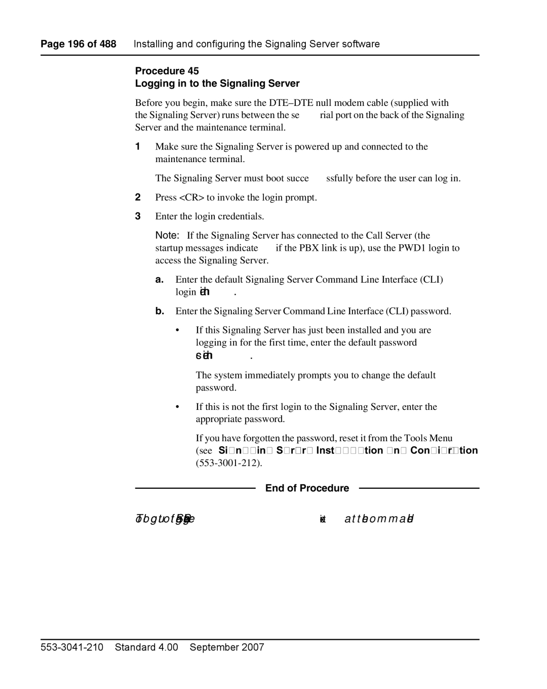 Nortel Networks 1000E warranty Procedure Logging in to the Signaling Server 