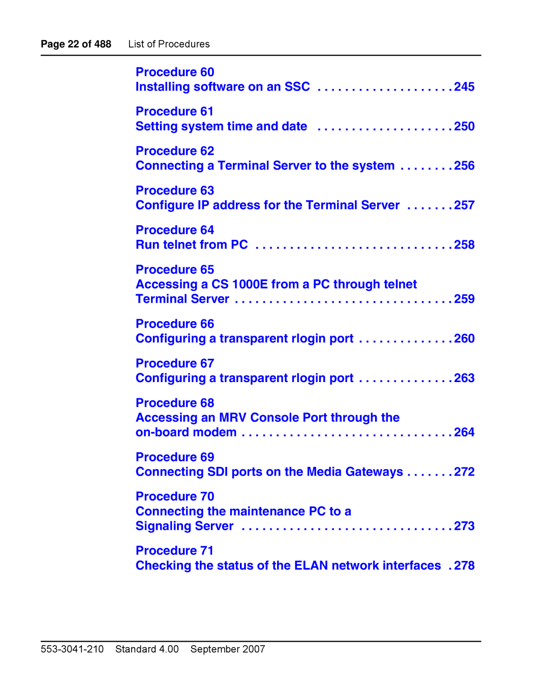 Nortel Networks 1000E warranty 22 of 488 List of Procedures 