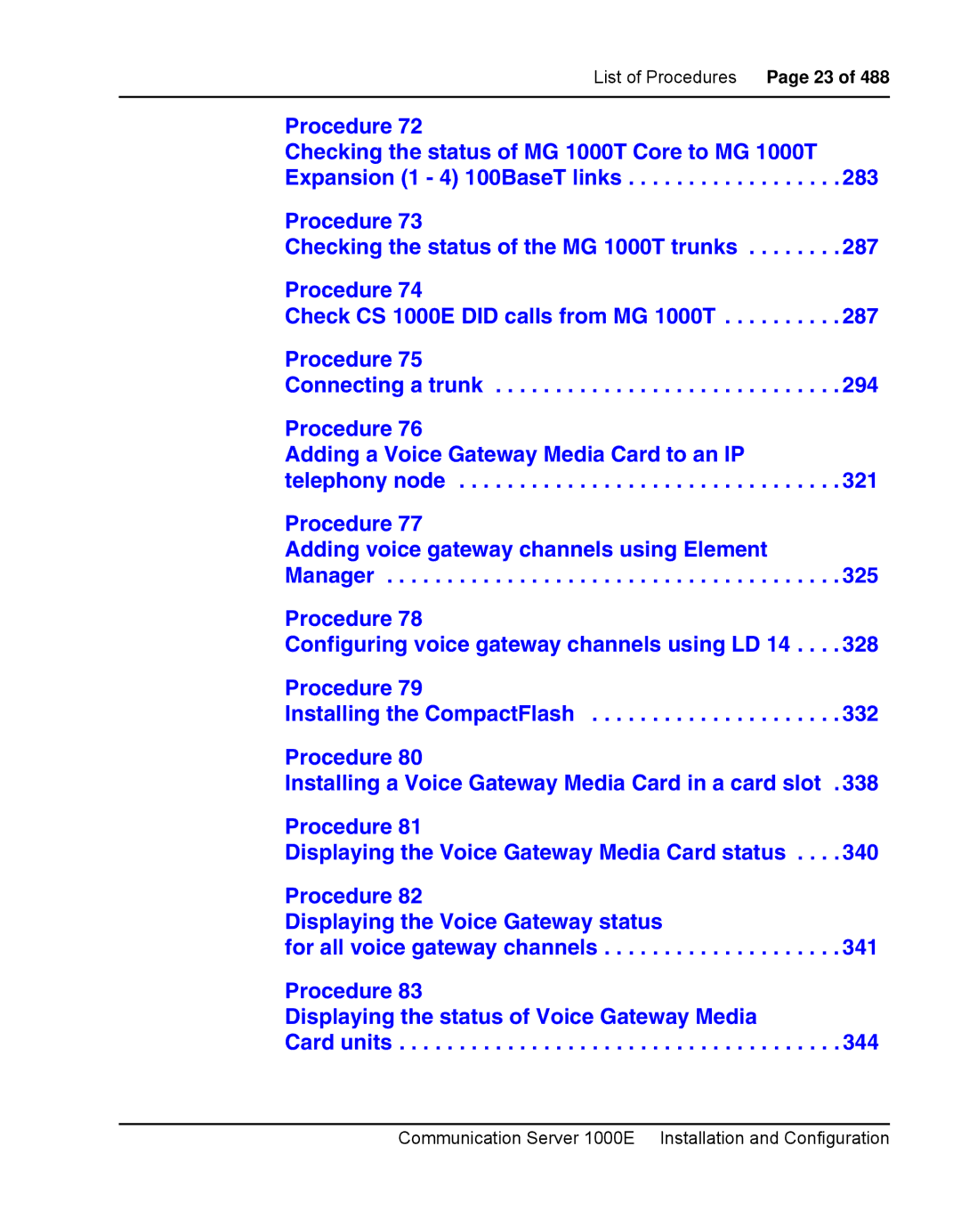 Nortel Networks 1000E warranty List of Procedures Page 23 