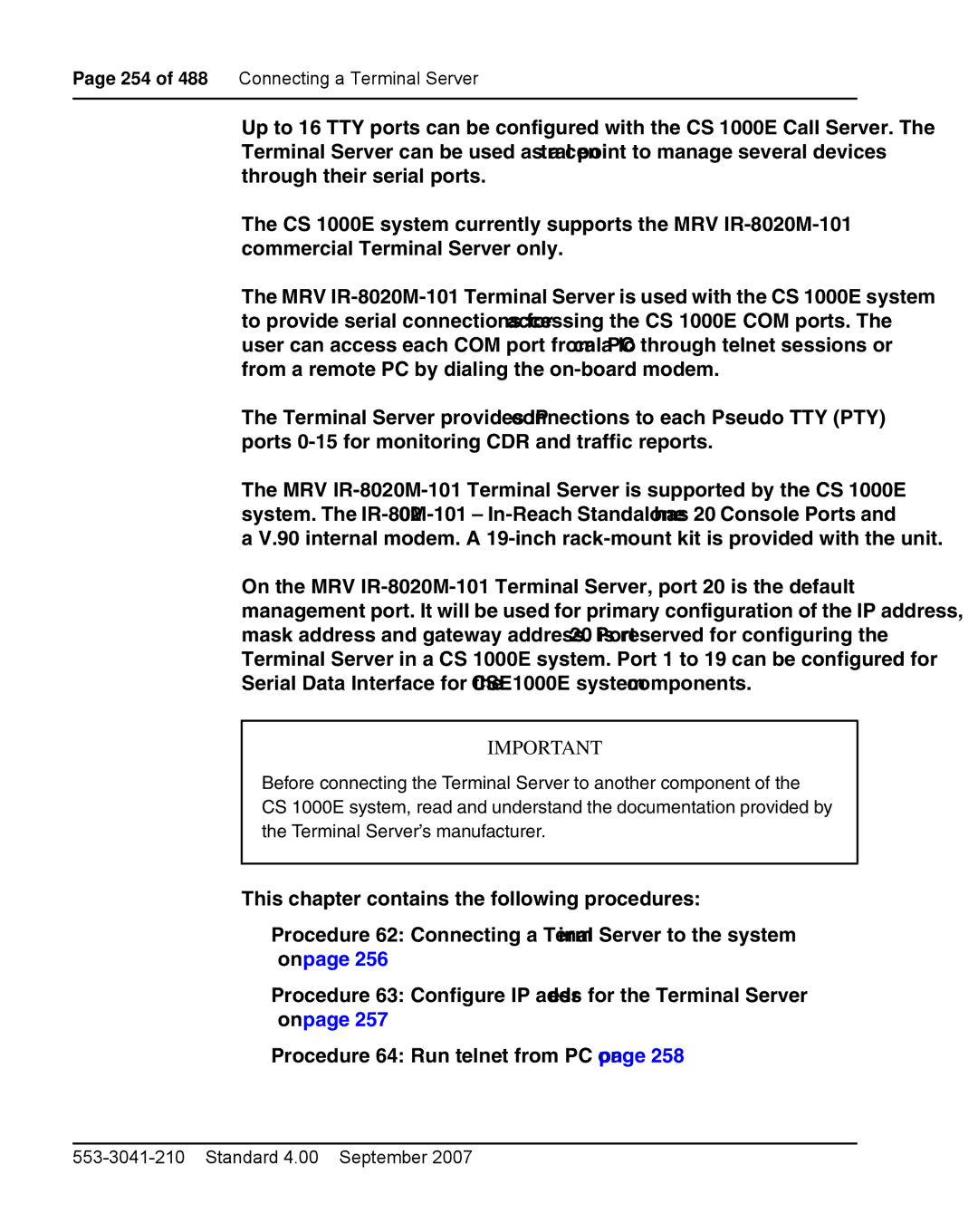 Nortel Networks 1000E warranty 254 of 488 Connecting a Terminal Server 