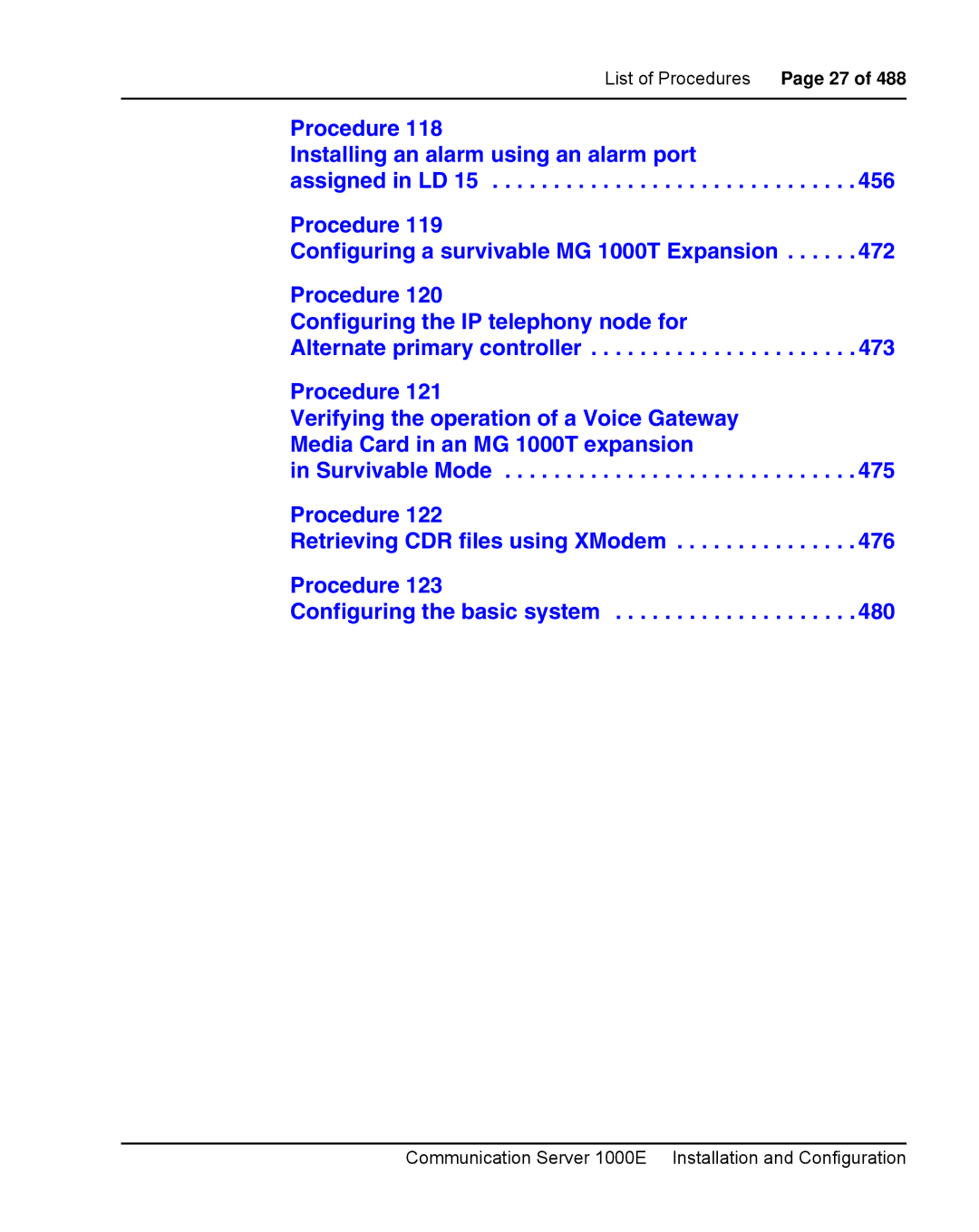 Nortel Networks 1000E warranty List of Procedures Page 27 