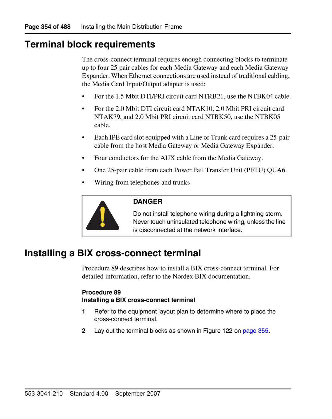 Nortel Networks 1000E warranty Terminal block requirements, Installing a BIX cross-connect terminal 