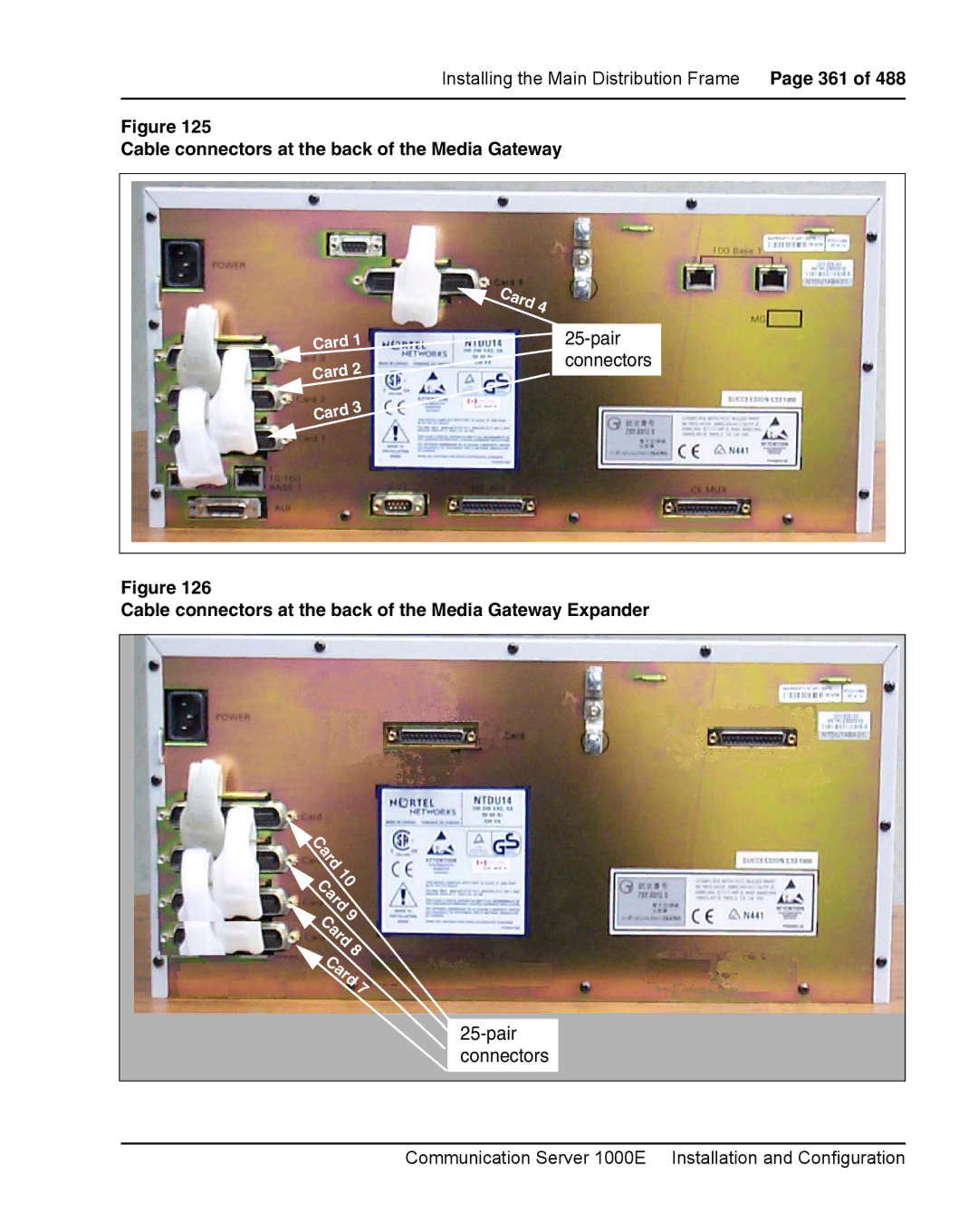 Nortel Networks 1000E warranty Cable connectors at the back of the Media Gateway 