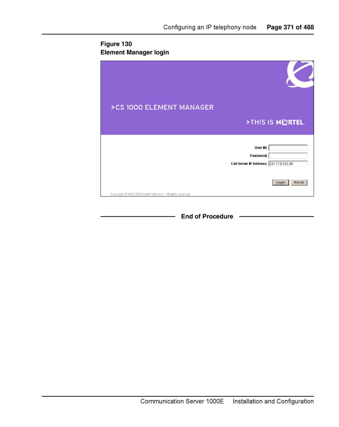 Nortel Networks 1000E warranty Configuring an IP telephony node Page 371 